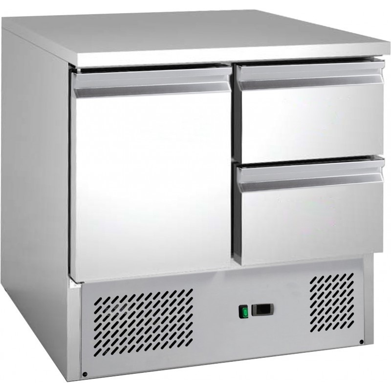 1360x700x860mm Profi Kühltisch mit 1 Tür 2 Schubladen und Aufkantung 